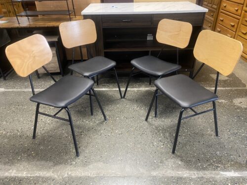 Wood & Black Metal Upholstered Dining Chairs (Set of 4)