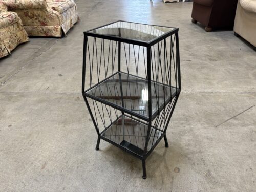 Mirrored 3 Tier Side Table with Black Metal Frame