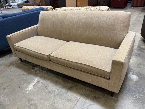 MCCREARY MODERN Heathered Tan and Grey High Back Sofa with Tapered Wooden Legs