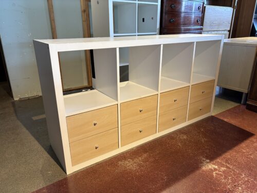 White Modern Bookshelf with 4-Cubbies and 8-Drawers