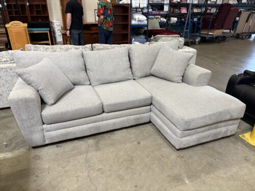 Heathered Light Grey 2 Piece L-Shaped Sofa with Down Filled Back Cushions