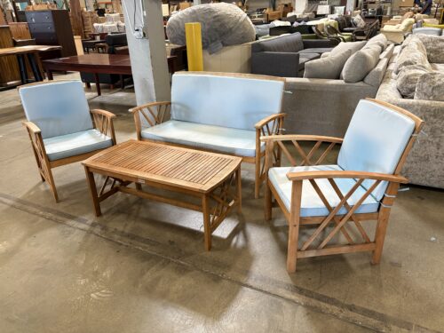 SAFAVIEH Teak 4 Piece Garden and Patio Set with Pale Blue Cushions (Set of 4)