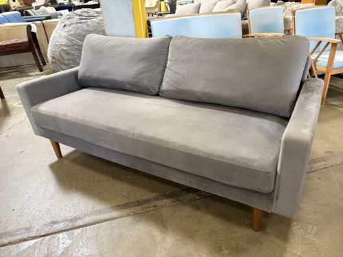 Stone Grey Microplush Wide Cushion Sofa with Tapered Wooden Legs