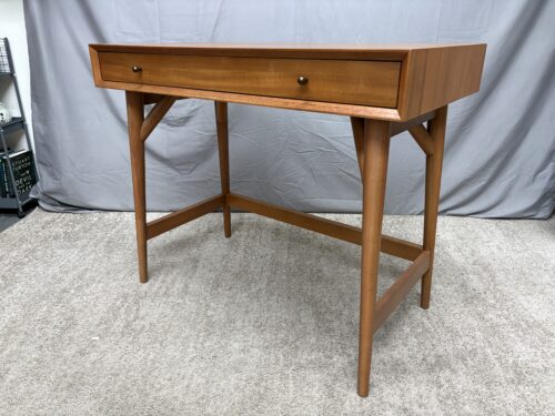 Natural Wood Finish MCM Style Single Drawer Writing Desk