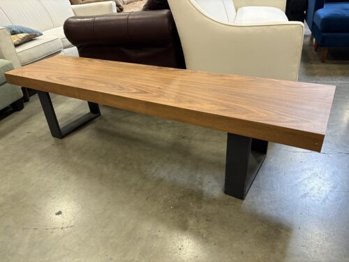 Large Wooden Bench with Black Metal U-Shaped Legs