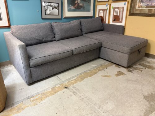 WEST ELM Harris Pewter Chenile Tweed Sectional w/ Storage Chaise