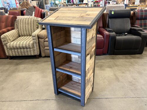 Rustic Industrial Wood and Wrought Iron 3 Tier Bookcase with Slanted Top