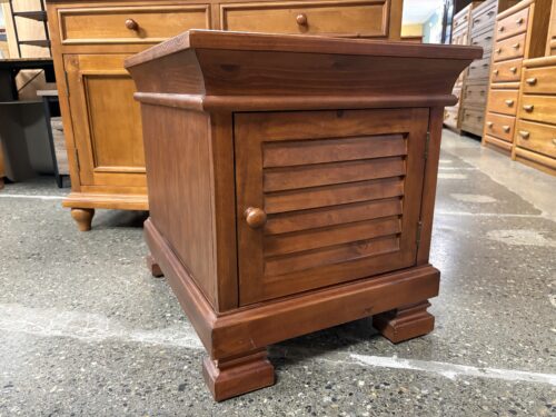 Dark Wood End Table w/ Slatted Door