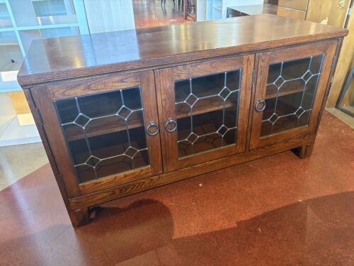 TV Stand in Dark Oak with Three Glass Panel Doors