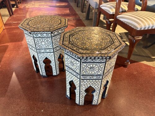 Moroccan Style Small Octagonal Side Tables with Mother of Pearl Inlay (Set of 2)