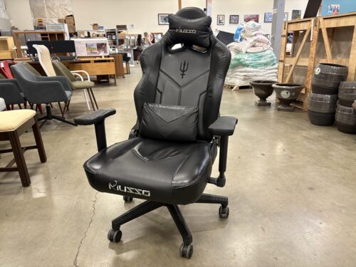 MUSSO Black Leather Gaming Chair with Lumbar Cushion and Headrest
