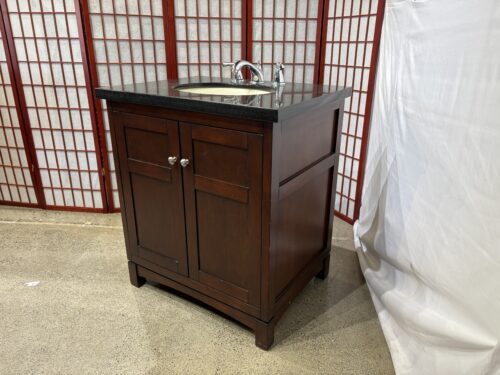 Walnut Brown 30-inch Bath Vanity with 2 Doors and Black Granite Top