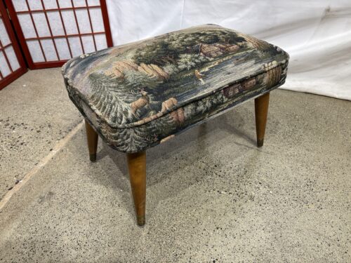 Vintage Mid-Century Modern Landscape Scene Tapestry Ottoman