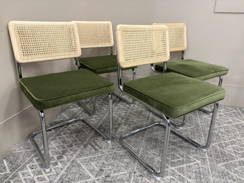Sage Green Velvet Seat Cane Back Dining Room Chairs with Chrome Base  (Set of 4)