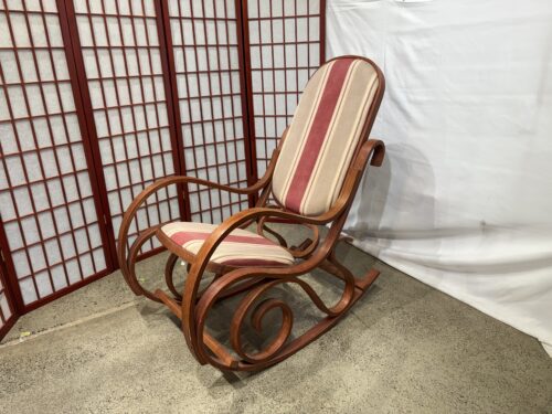 Vintage Bentwood Rocking Chair with Striped Upholstery