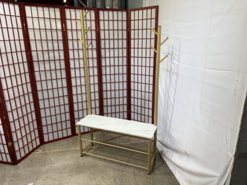 White Marble Board and Gold Shoe Bench with 2 Coat Racks