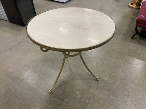 Round Marble Top Accent Table with Brass Tone Wrought Iron Base