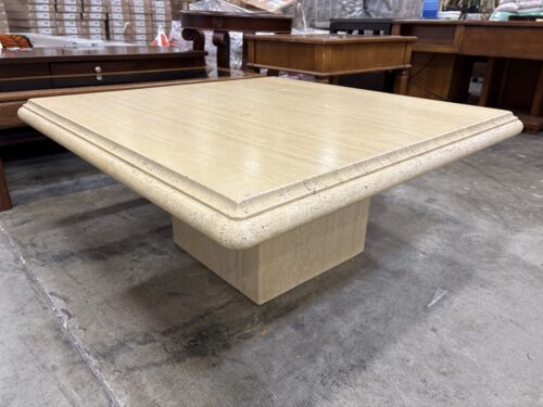 Modern Square Travertine Pedestal Coffee Table