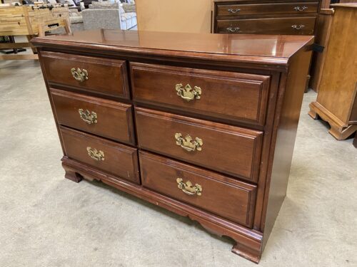 DIXIE Petite Cherry Finished 6 Drawer Dresser with Brass Swing Pulls