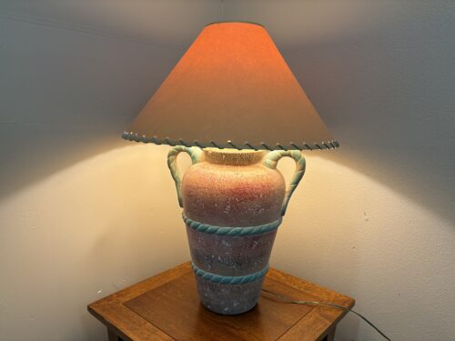 Vintage Southwestern Style Ceramic Jug Lamp with Leather Trim Lamp Shade