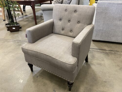 Heathered Grey Button Tufted Accent Chair with Nailhead Trim