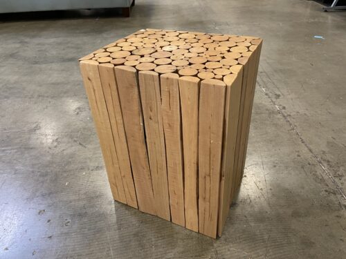 Rustic Honey Finished Mosaic Arranged Wood Stool