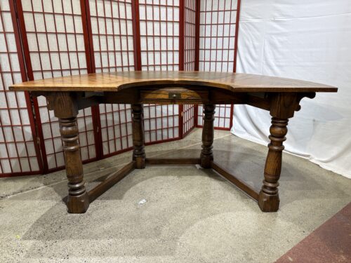 Vintage Jacobean Style Half-Moon Solid Oak Executive Desk