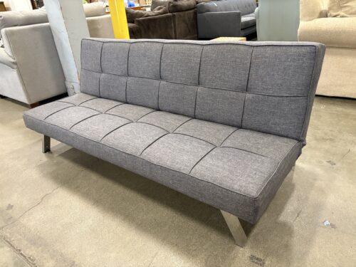 Modern Heathered Grey Tufted Futon with Chrome Legs