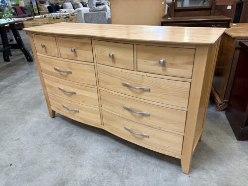Natural Finish Light Wood 10 Drawer Breakfront Dresser with Silver Pulls