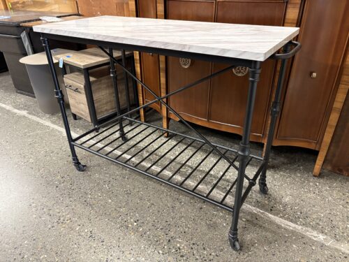 Black Rolling Marble Pattern Top Kitchen Island