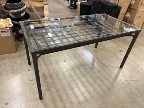 Rectangular Black Metal Outdoor Dining Table with Glass Top