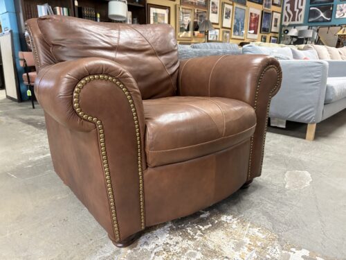 SOFT LINE S.P.A. Made in Italy Caramel Roll Arm Chair w/ Nailhead Trim