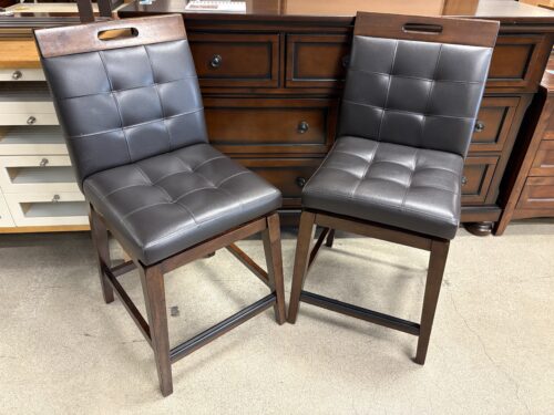 Dark Wood & Upholstered Swivel Counter Stool (Set of 2)