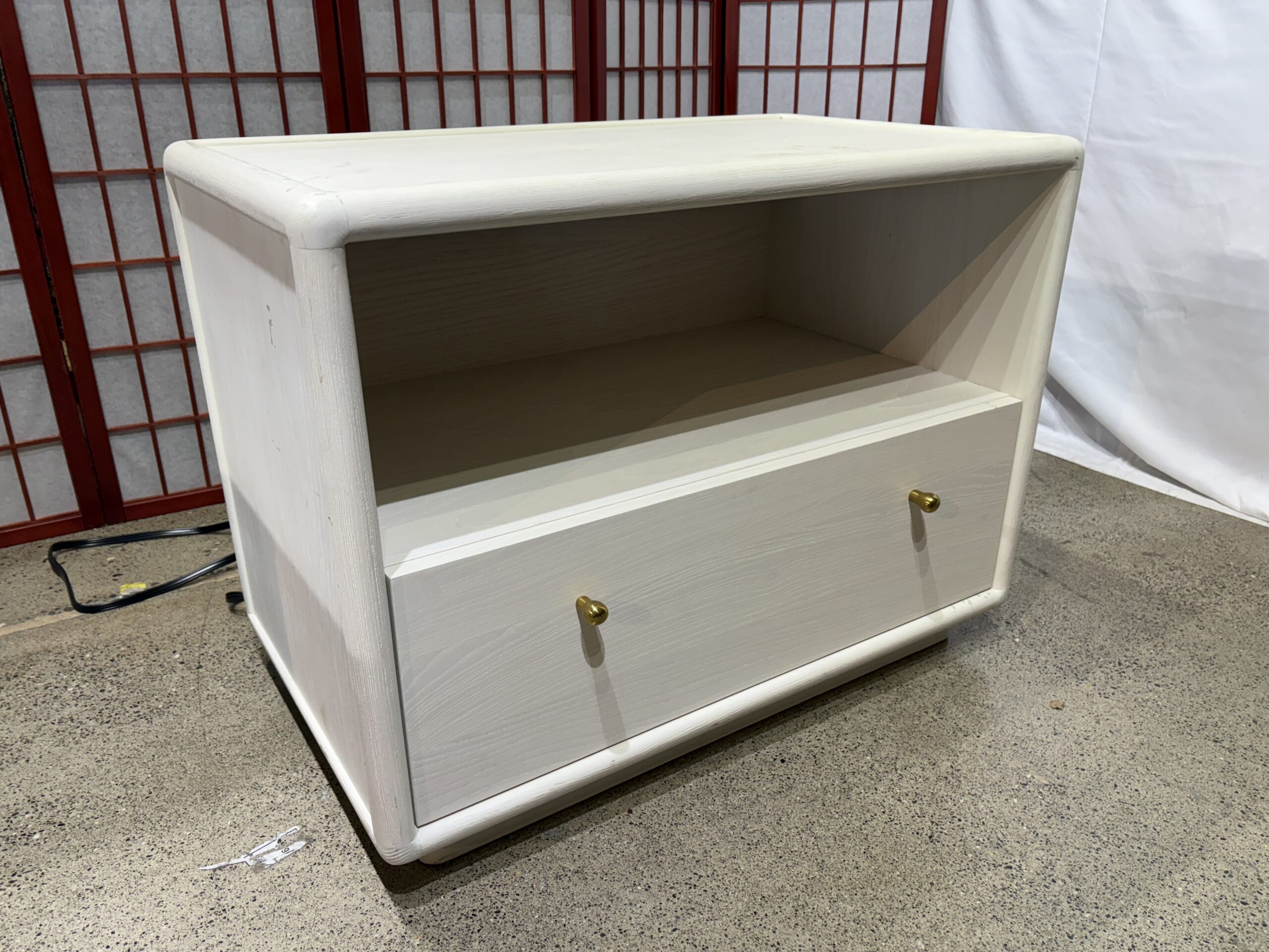 CRATE AND BARREL Lafayette White 1-Drawer Nightstand with Electrical Outlet