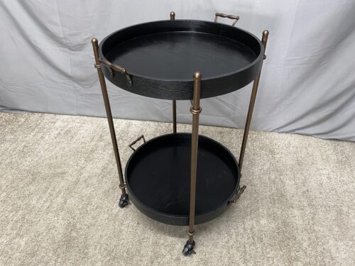 Black & Bronze 2-Tier Round Bar Cart w/ Removable Trays