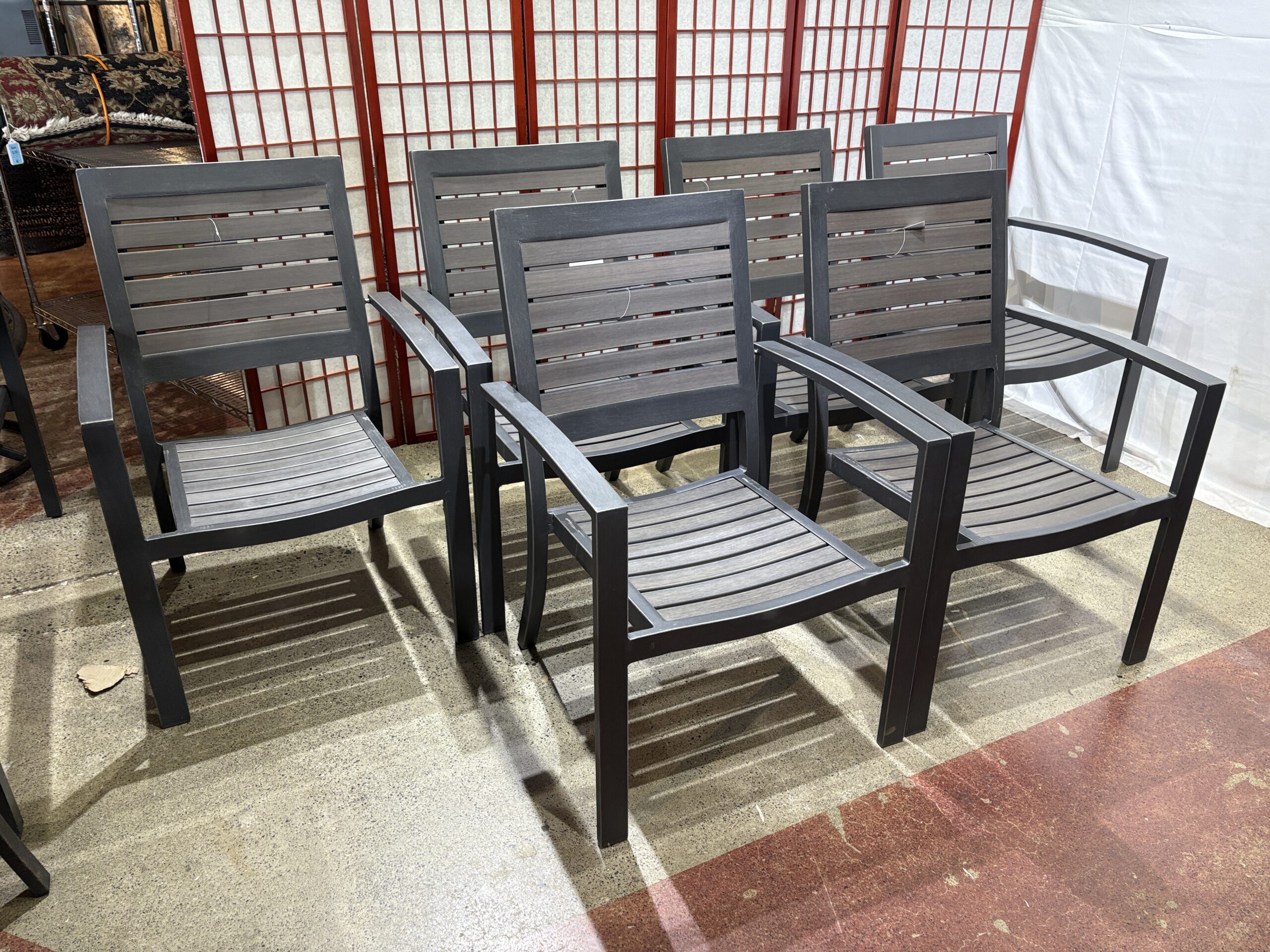 NEW! MACY’S Marlough Aluminum Gray Slatted Outdoor Dining Chair (Set of 6)