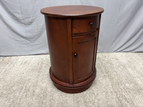 Russet Round Swivel Single Drawer End Table w/ Cabinet Door