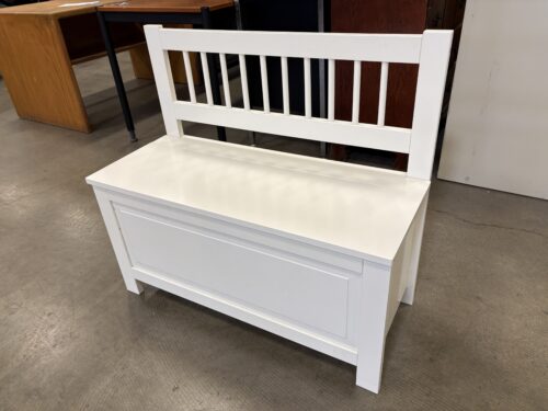 Petite White Wooden Bench with Under Seat Storage