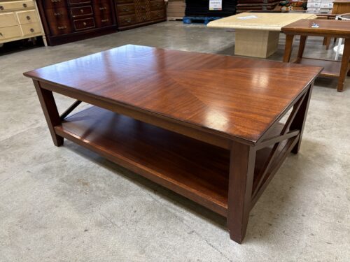 Cherry Finished 2 Tier Coffee Table with Bookmatched Top