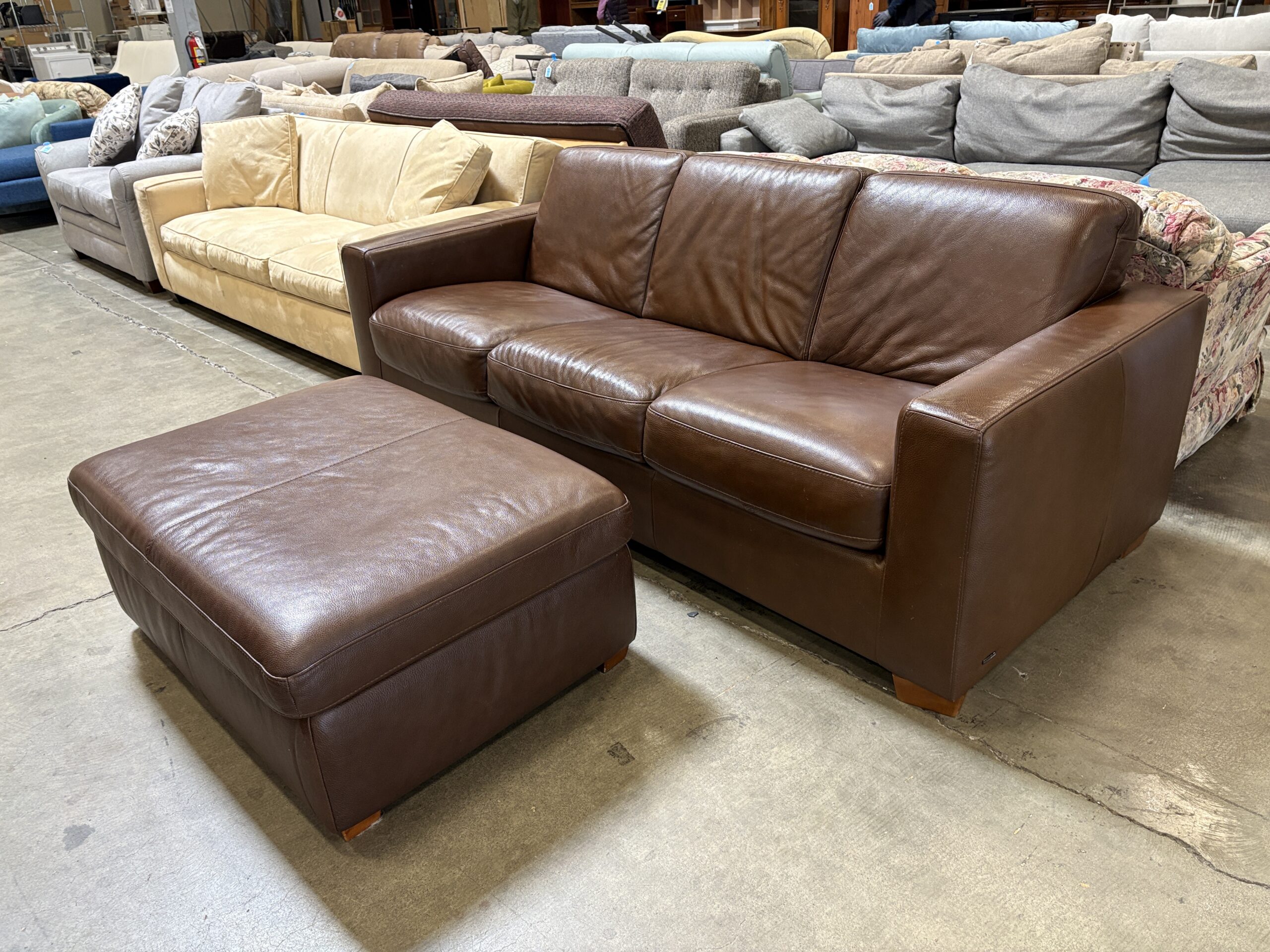 NATUZZI EDITIONS Chocolate Brown Leather 3 Seat King Sleeper Sofa