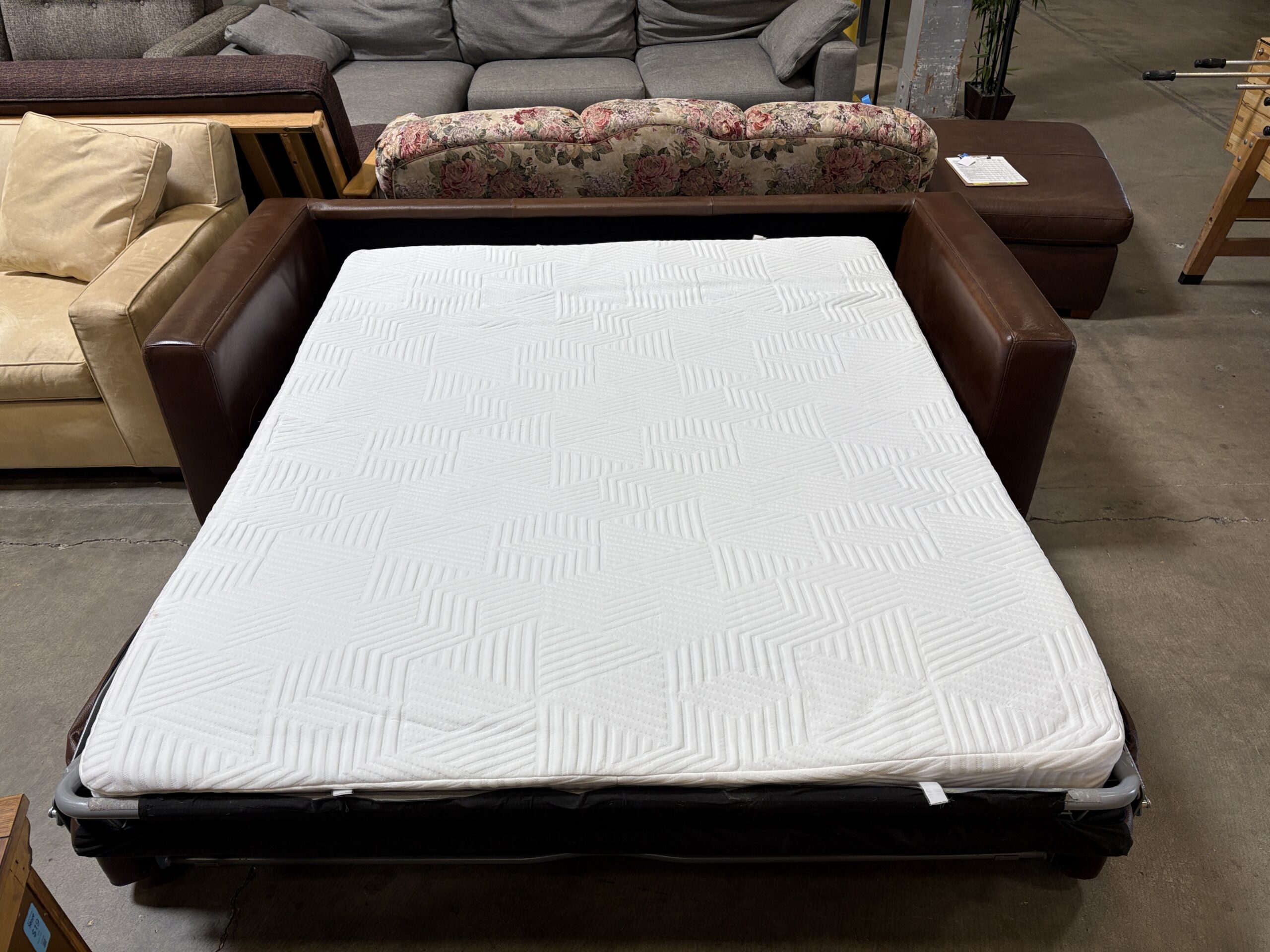 NATUZZI EDITIONS Chocolate Brown Leather 3 Seat King Sleeper Sofa