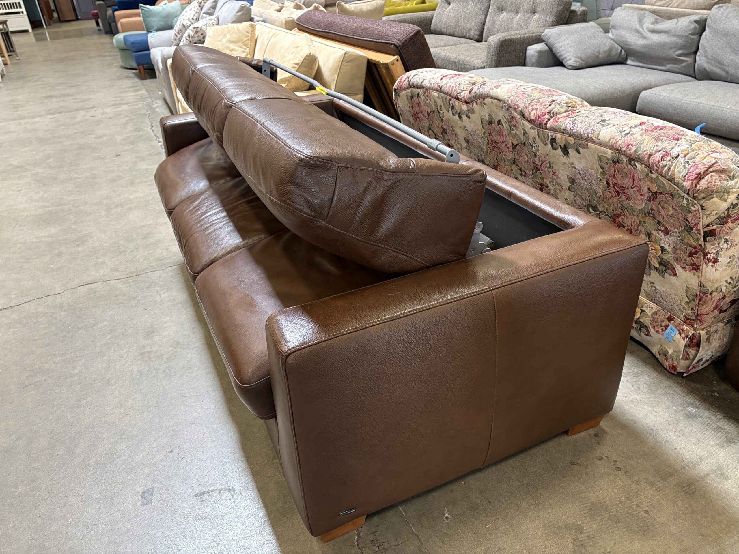 NATUZZI EDITIONS Chocolate Brown Leather 3 Seat King Sleeper Sofa