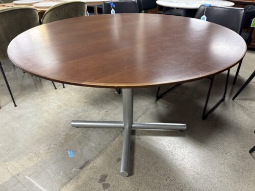 Round Solid Wood Pedestal Table w/ Metal Base