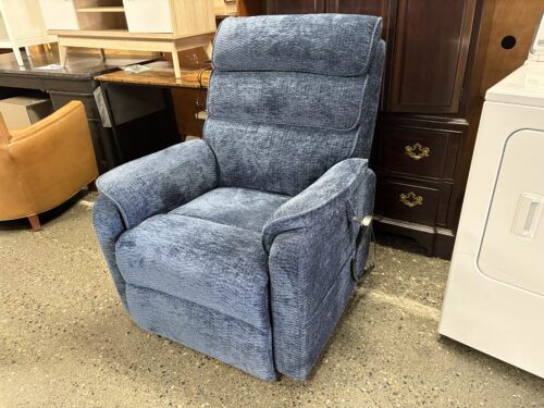 Blue Chenille Electric Recliner w/ Heating & Massage