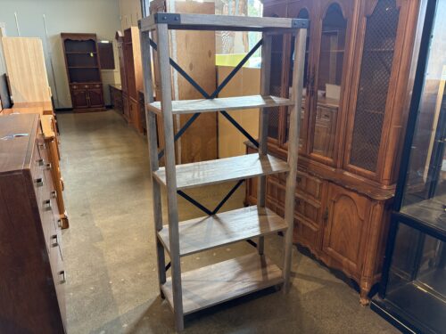 Modern Industrial Gray Washed 5-Tier Bookshelf