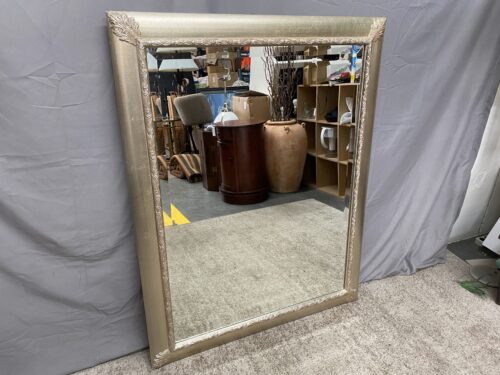 Ornate Silver Painted Beveled Rectangular Wall Mirror