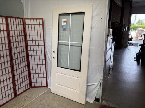 THERMATRU 80" Inch White Fiber Glass Single Panel Right-Hand Swing Exterior Door