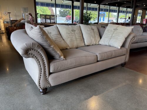 ROBERT MICHAEL Traditional Gray Rolled Arm Sofa with Nailhead Trim