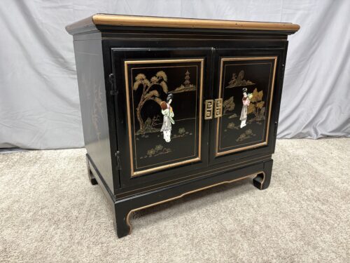 Black Painted Chinoiserie Cabinet w/ Hidden Drawer