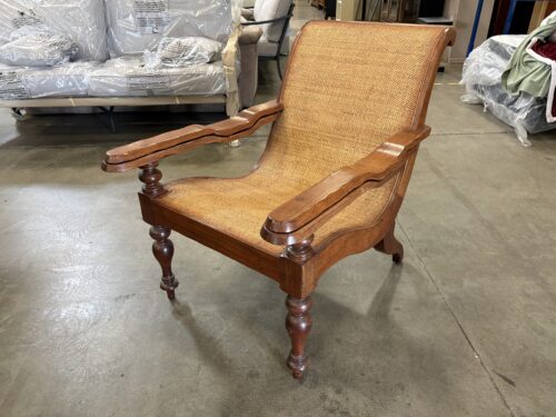 MILLING ROAD Vintage Mahogany and Rattan Planter's Chair with Extending Arm Rests
